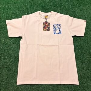 Stussy White Tee with Blue Camo Graphic